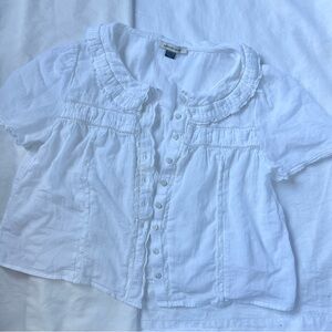 American Eagle Outfitters White Button-Down Babydoll Top